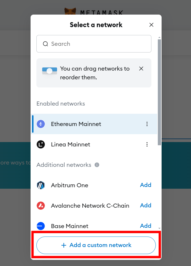 Add network to MetaMask