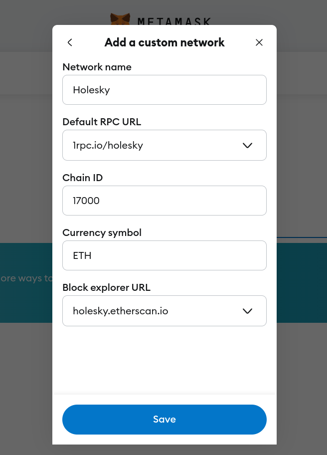 Holesky Network on MetaMask
